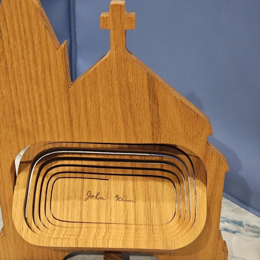 John Keim Folding Basket Wood Church Shape Longaberger Style Handmade‎ Decor